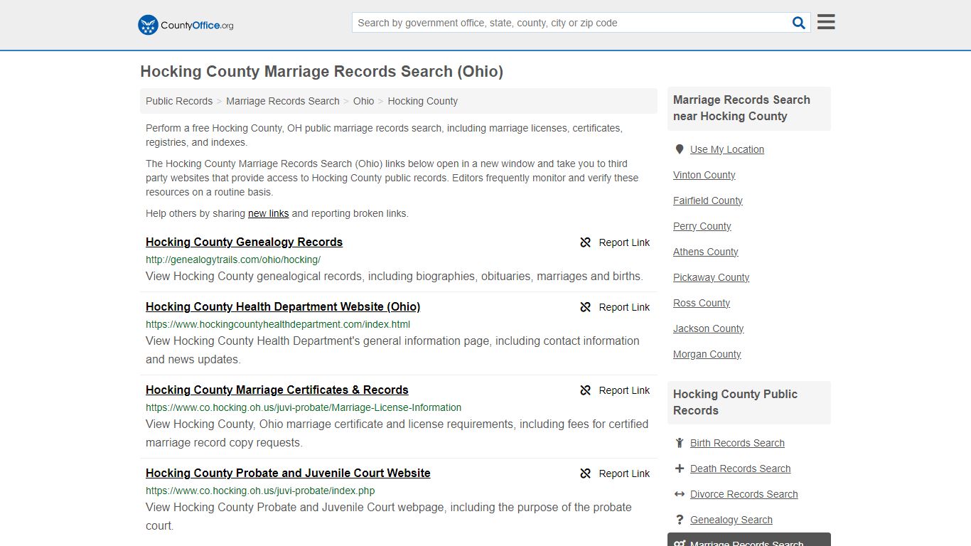 Hocking County Marriage Records Search (Ohio) - County Office