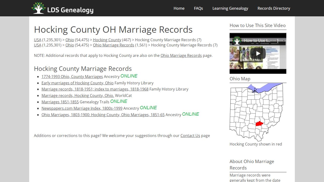 Hocking County OH Marriage Records - ldsgenealogy.com