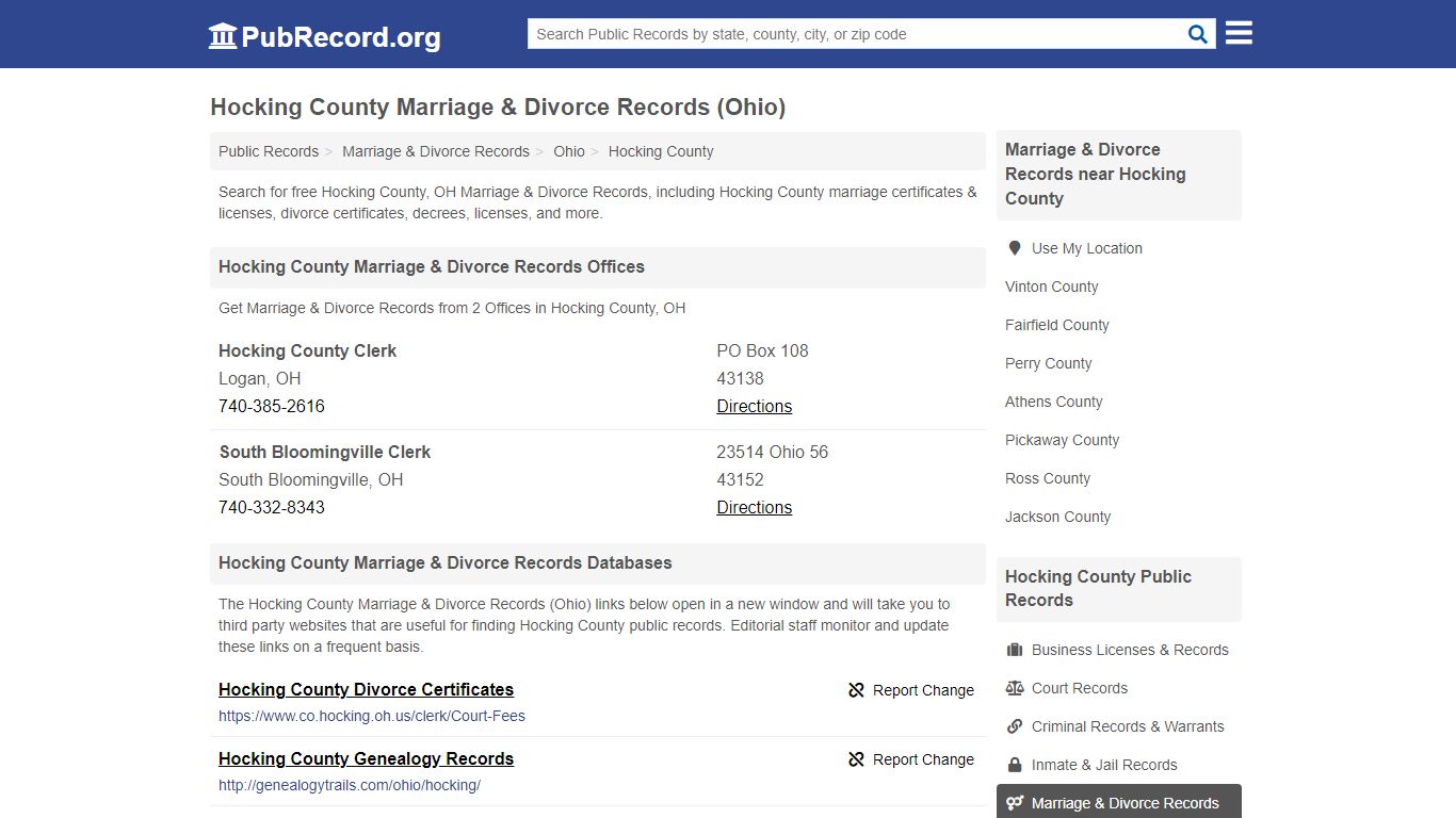 Hocking County Marriage & Divorce Records (Ohio)