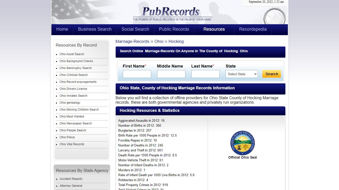 Hocking County, Ohio Marriage Records