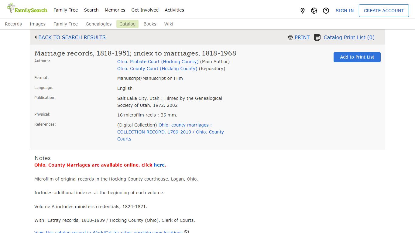 Marriage records, 1818-1951; index to marriages, 1818-1968